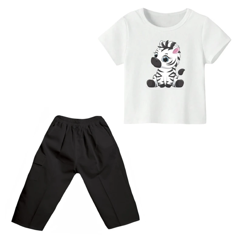 ست تی شرت و شلوارک پسرانه مدل گورخر کد ۴