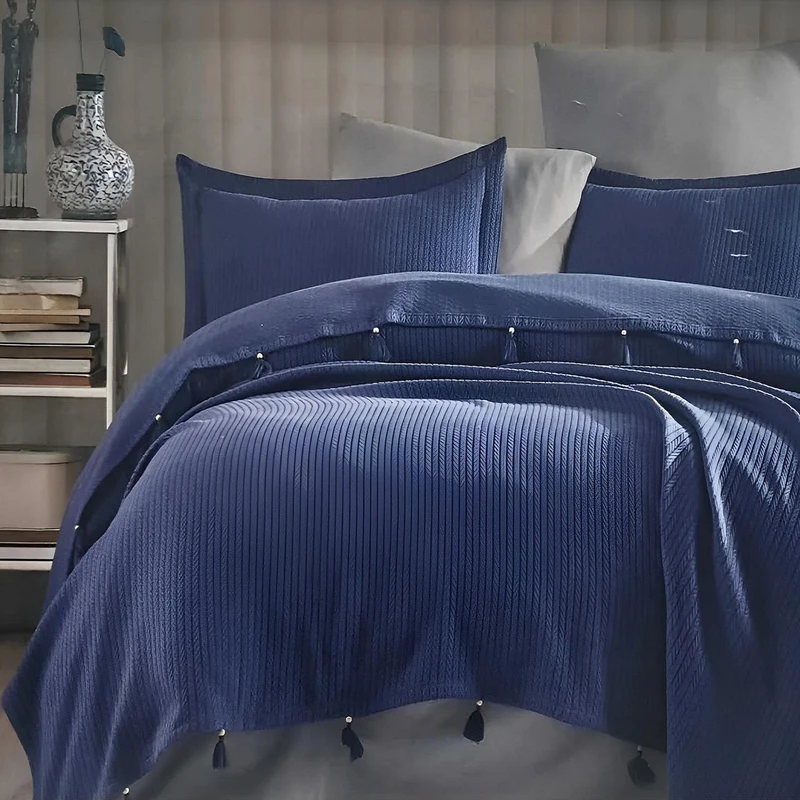 سرویس روتختی نیو هوم مدل Sac Orgu Lacivert دو نفره 6 تکه