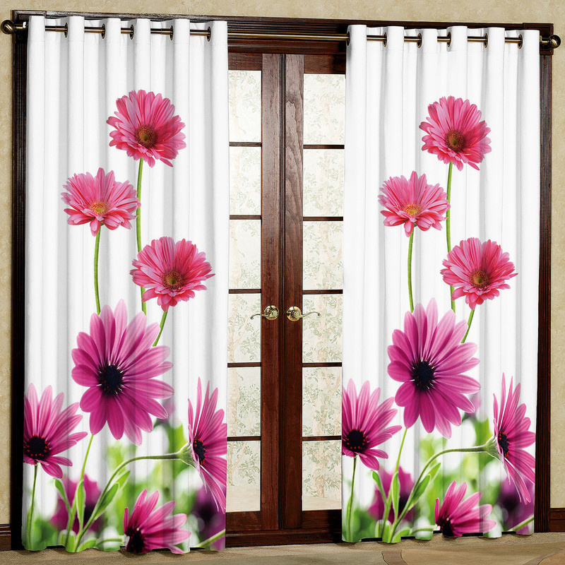 پرده مدل مخمل پانچی طرح گل ژربرا کد 1190T2 سایز 200x140 سانتی متر