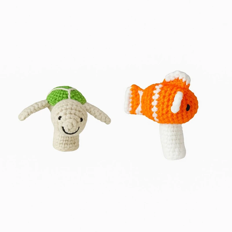 عروسک بافتنی مدل انگشتی طرح لاکپشت و ماهی نمو مجموعه دو عددی