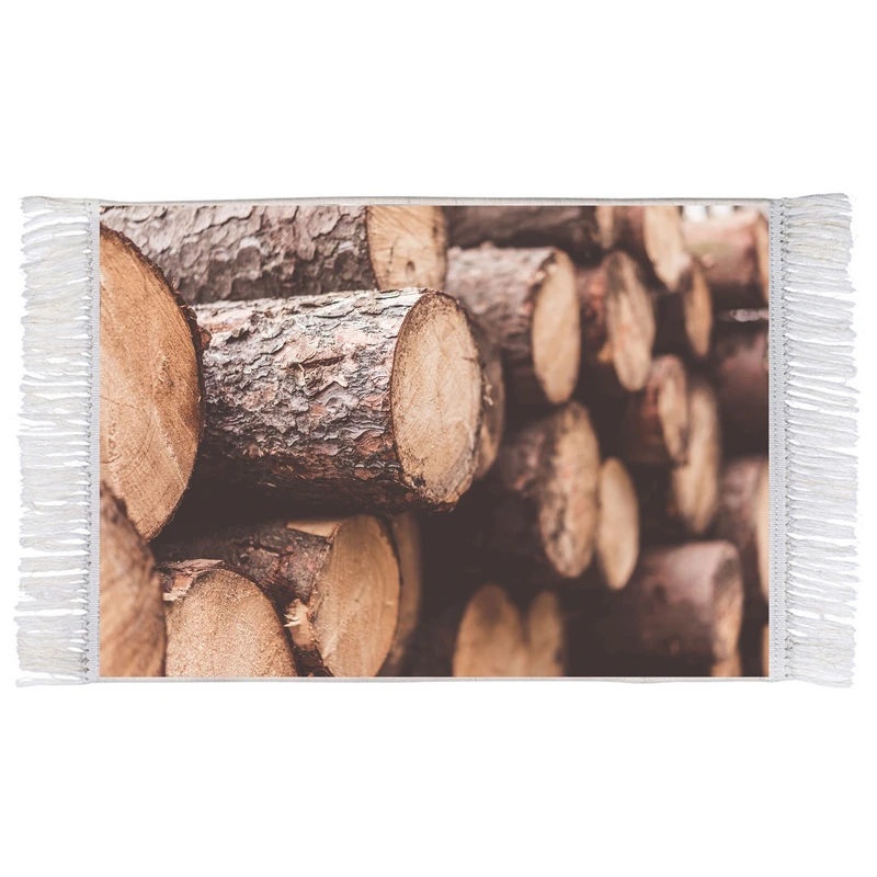 فرش ماشینی دیوارکوب اطلس آبی طرح چوب و تنه درخت مدل T1888 