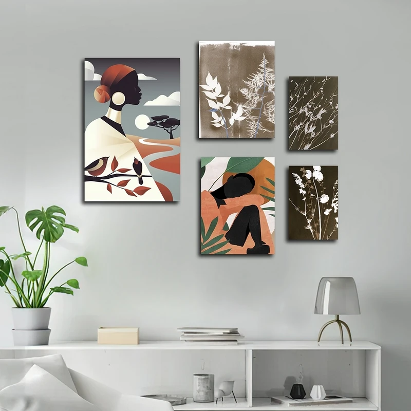 تابلو شاسی بکلیت طرح چهره آفریقایی و برگ مدل SH-2635 مجموعه 5 عددی