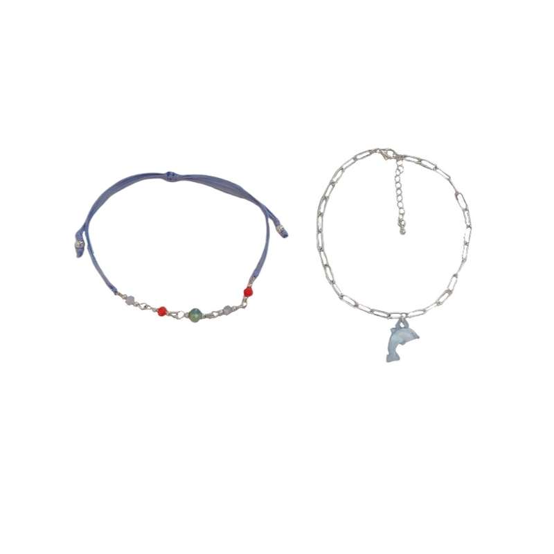 پابند زنانه مدل دلفین و مهره ای مجموعه 2 عددی