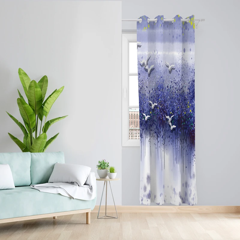 پرده طرح پرنده مدل مخمل پانچی کد 2444 z سایز 140x200 سانتی متر