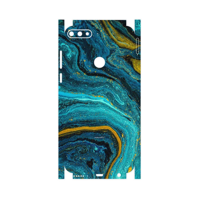 برچسب پوششی ماهوت مدل Turquoise marblewith golden streaks-FullSkin مناسب برای گوشی موبایل هوآوی Y7 Prime 2018