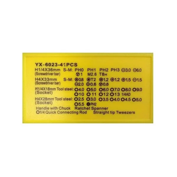 پیچ گوشتی و سری پیچ گوشتی یاکسون مدل YX-6023 مجموعه 41 عددی پیچ گوشتی و سری پیچ گوشتی یاکسون مدل YX-6023 مجموعه 41 عددی