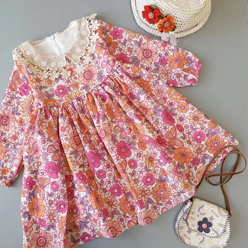 پیراهن دخترانه مدل خامه دوزی رنگ سال