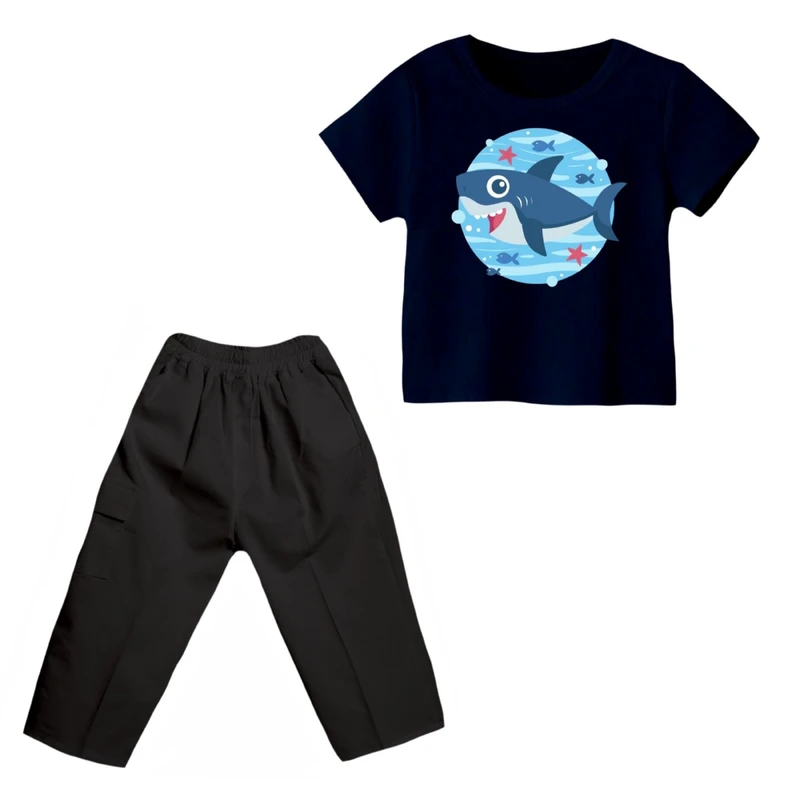 ست تی شرت و شلوارک پسرانه مدل کوسه کد ۱۱