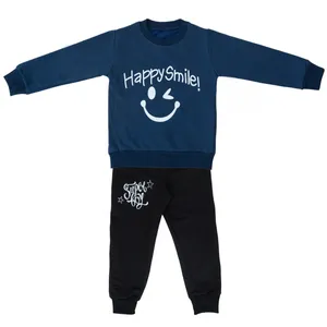 ست تی شرت و شلوار پسرانه مدل happy smile کد 143 رنگ سرمه ای