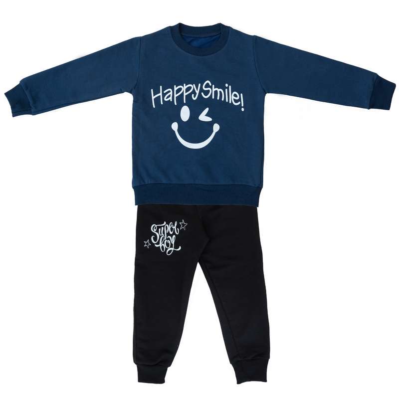ست تی شرت و شلوار پسرانه مدل happy smile کد 143 رنگ سرمه ای