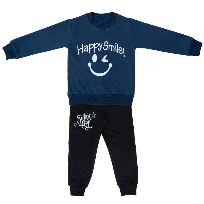 ست تی شرت و شلوار پسرانه مدل happy smile کد 143 رنگ سرمه ای