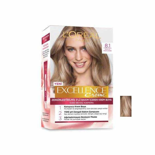 کیت رنگ مو لرآل سری اکسلنس شماره 8.1 حجم 50 میلی لیتر رنگ دودی 