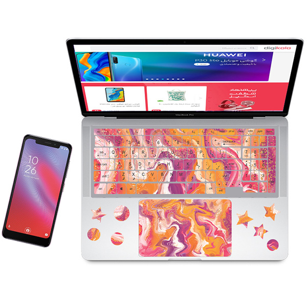 استیکر لپ تاپ راتیانا مدل marble مناسب برای لپ تاپ 15 تا 17 اینچ به همراه برچسب حروف فارسی کیبورد