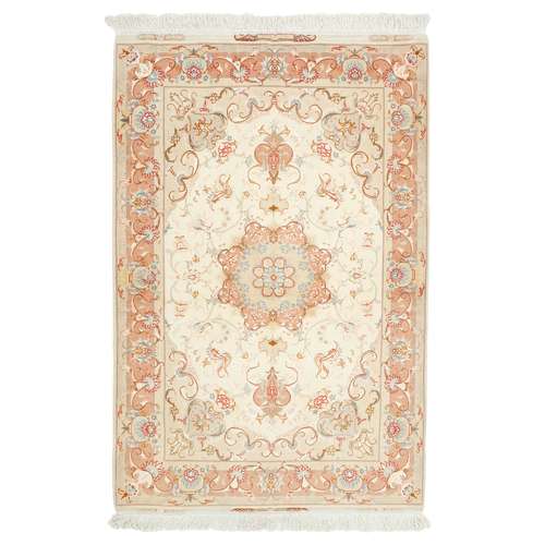 فرش دستبافت ذرع و نیم مدل چله و گل ابریشم تبریز کد h112