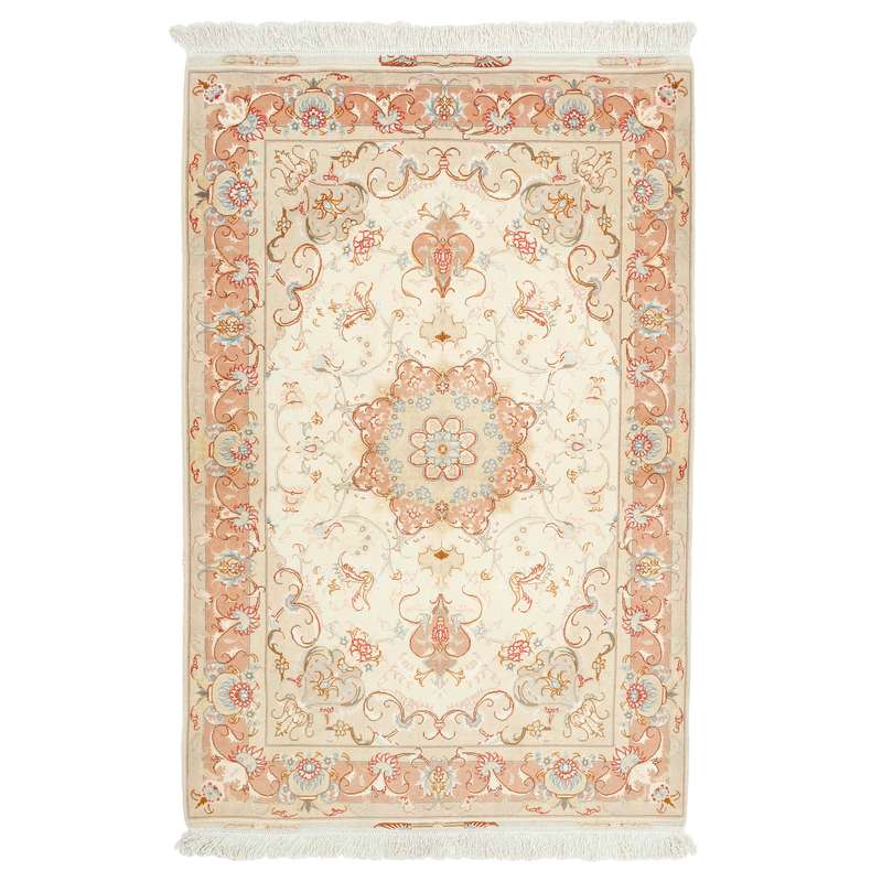 فرش دستبافت ذرع و نیم مدل چله و گل ابریشم تبریز کد h112