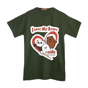 تی شرت لانگ آستین کوتاه زنانه مدل سه خرس بامزه رنگ یشمی