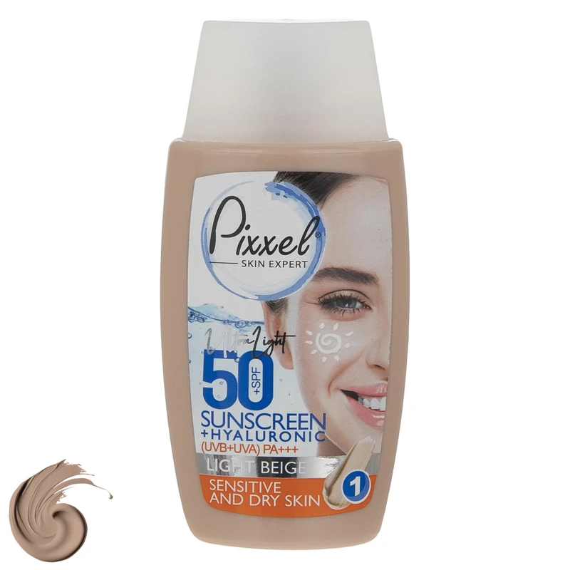 کرم ضدآفتاب رنگی پیکسل +SPF50 مدل LIGHT BEIGE، مناسب پوستهای حساس و خشک، حجم 50 میلیلیتر