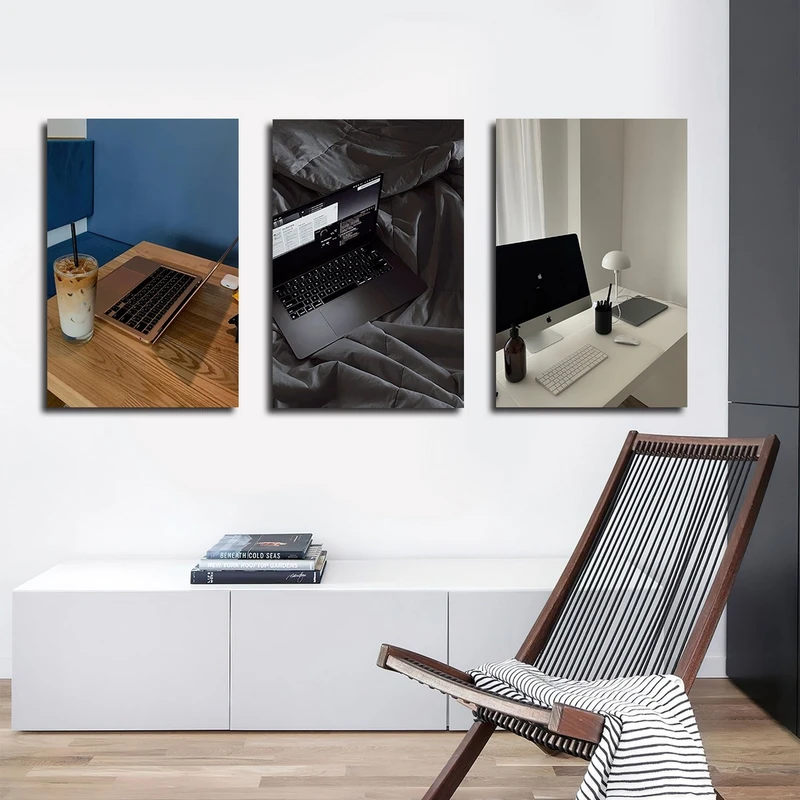 تابلو شاسی بکلیت طرح دفترکار و لپ تاپ مدل SH-2974 مجموعه 3 عددی