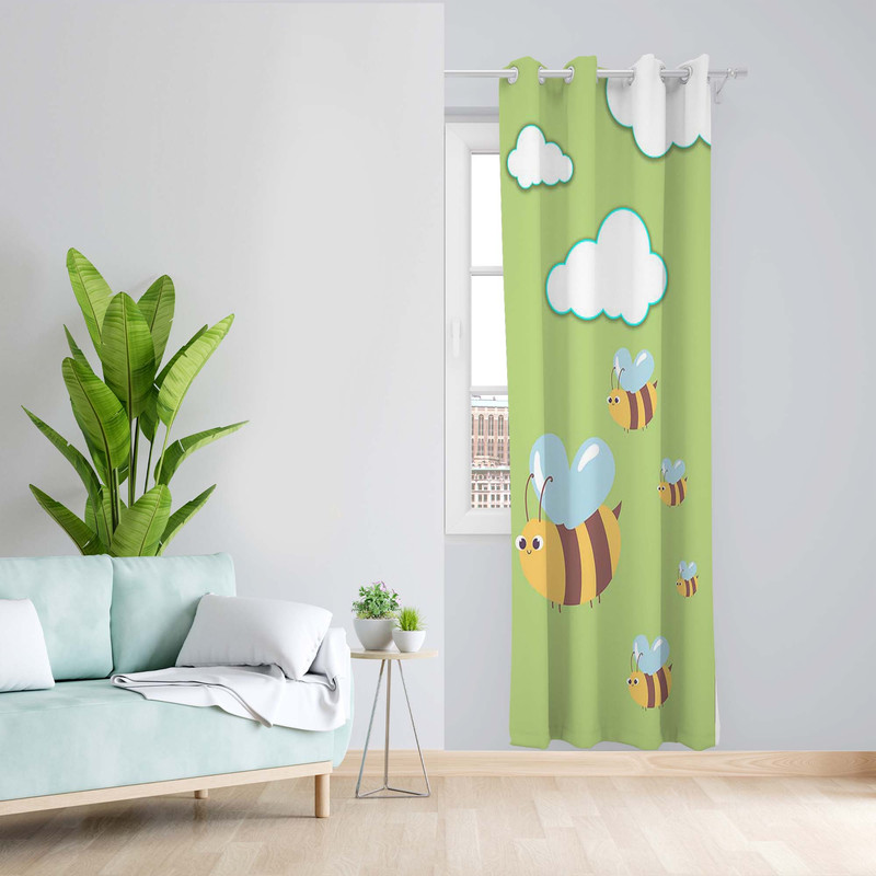 پرده طرح کودک زنبور مدل مخمل پانچی کد 5347R z سایز 140x200 سانتی متر