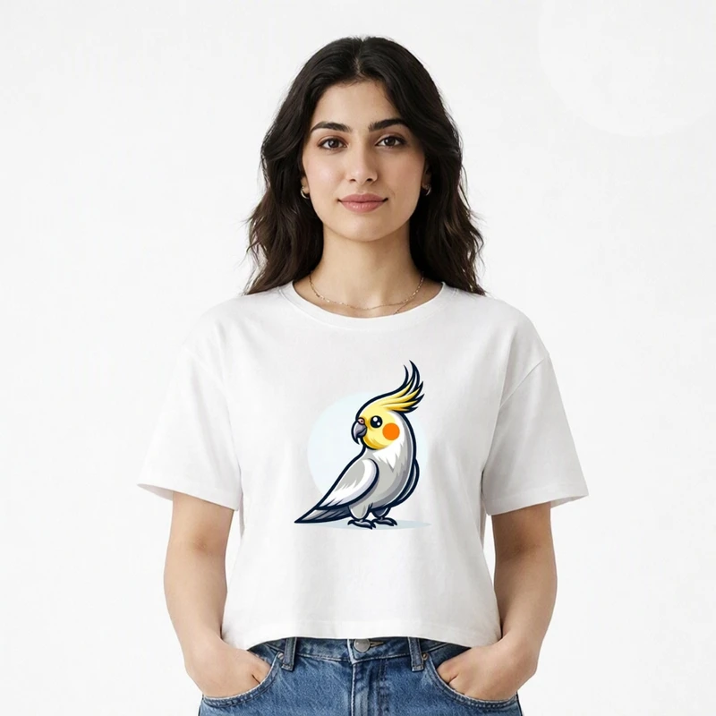 کراپ تی شرت آستین کوتاه زنانه طرح عروس هلندی