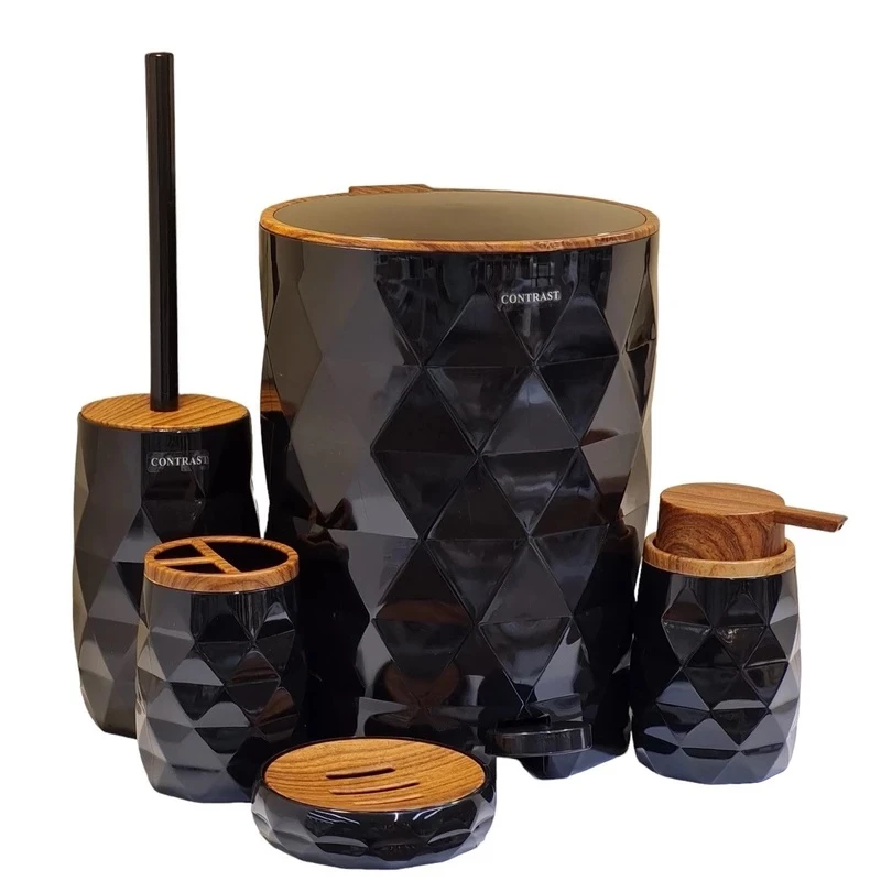 ست سرویس بهداشتی 5 پارچه کنتراست مدل آناناسی طرح چوب کد TP7900