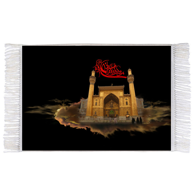 فرش ماشینی دیوارکوب اطلس آبی مدل من کنت مولاه فهذا علی مولاه کد T4139 