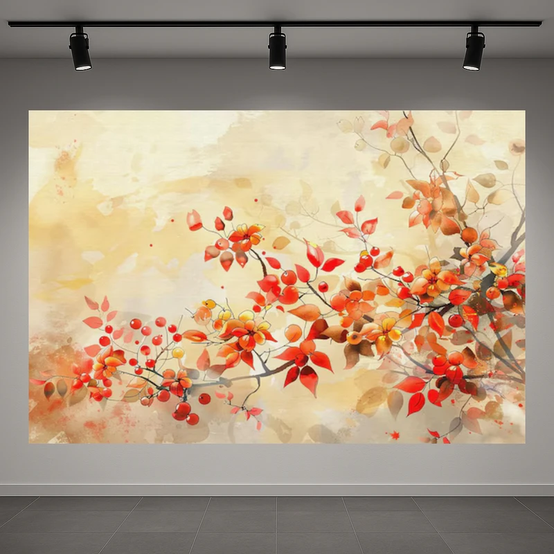 تابلو بوم طرح مخمل نقاشی مدل شکوفه های سرخ کد AR3060609