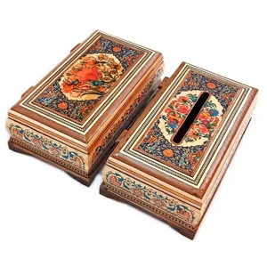 ست جعبه دستمال کاغذی و جعبه کارد و چنگال خاتم کاری مدل تذهیب 
