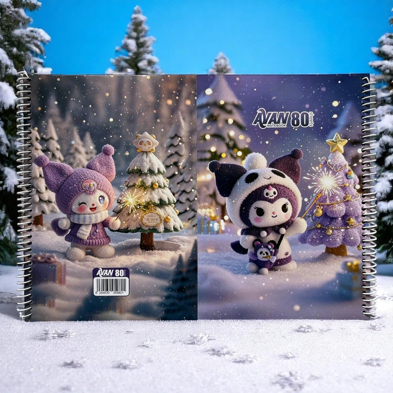 دفتر مشق 80 برگ آوان مدل حاشیه دار طرح کرومی زمستان کد LF1
