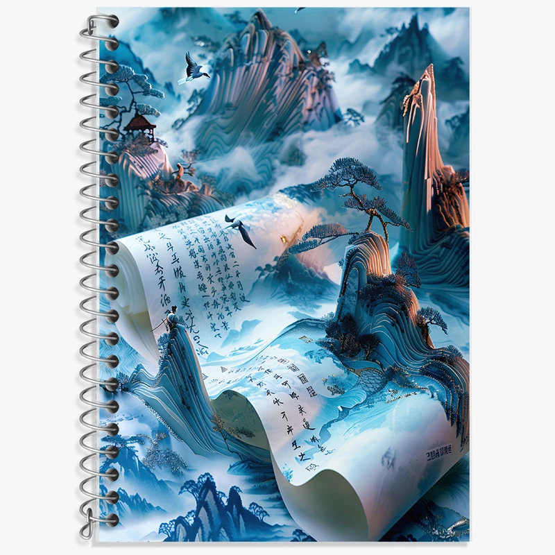 دفتر زبان 50 برگ خندالو مدل دو خط طرح نقاشی ژاپنی کد F6798