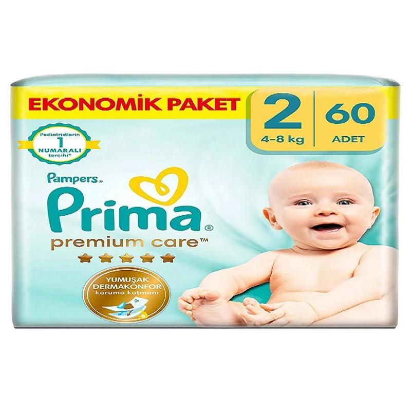 پوشک بچه پریما مدل Premium Care سایز 2 بسته 60 عددی