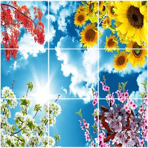  تایل سقفی آسمان مجازی طرح آسمان و گلها کد ST 2341-9 سایز 60x60 سانتی متر مجموعه 9 عددی 