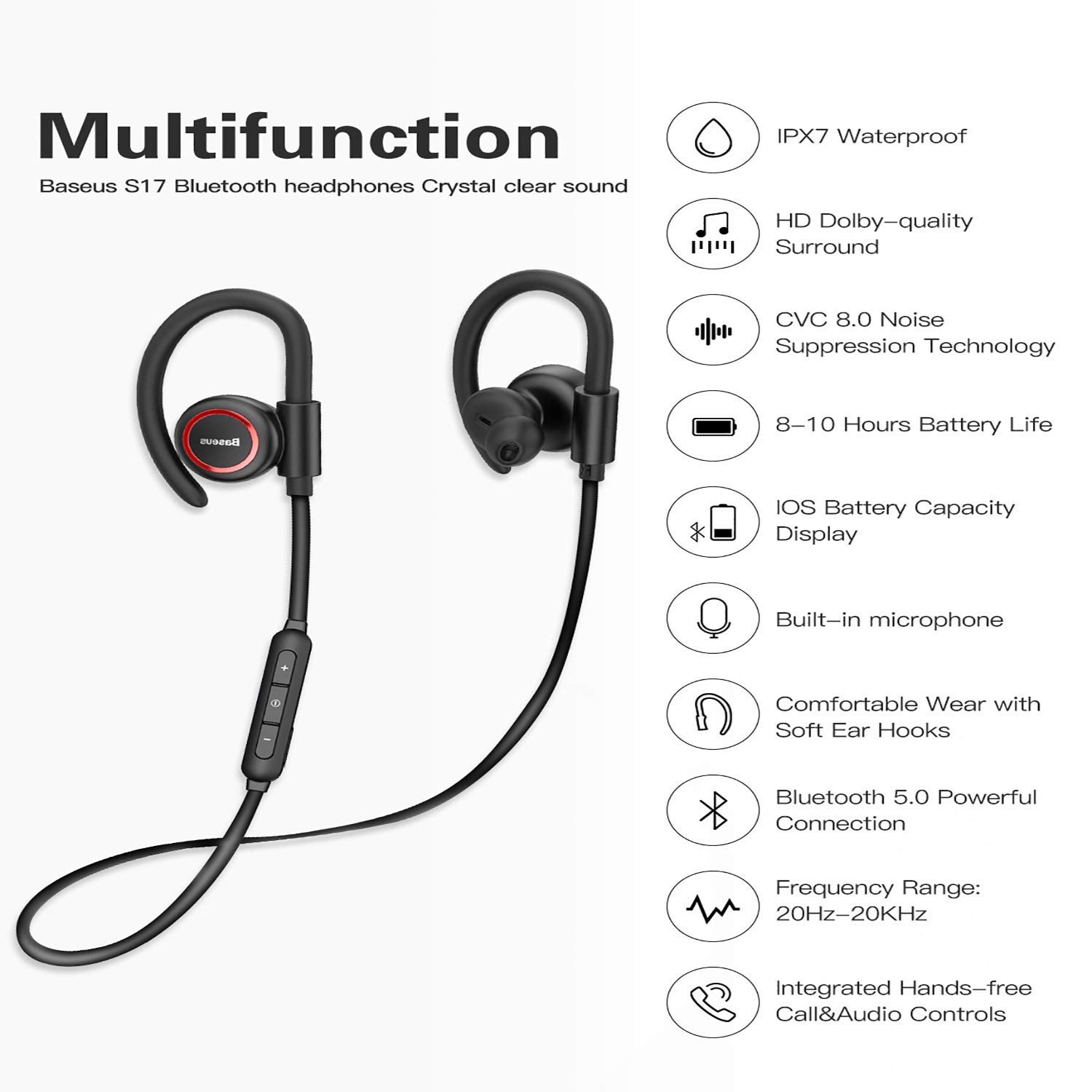 baseus encok s17 wireless bluetooth 5.0 sport headset white