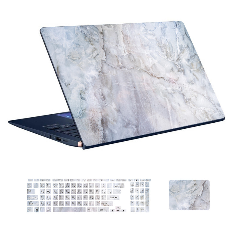 استیکر لپ تاپ توییجین و موییجین طرح Marble کد 110 مناسب برای لپ تاپ 15.6 اینچ به همراه برچسب حروف فارسی کیبورد