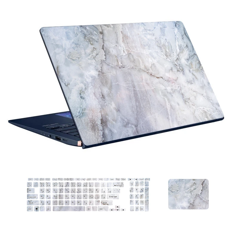 استیکر لپ تاپ توییجین و موییجین طرح Marble کد 110 مناسب برای لپ تاپ 15.6 اینچ به همراه برچسب حروف فارسی کیبورد