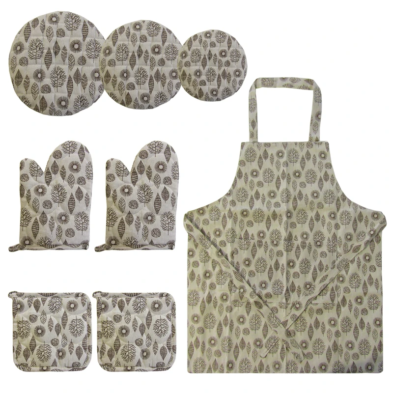  سرویس آشپزخانه 8 پارچه هوم اند لایف مدل مانوئل طرح برگ فانتزی