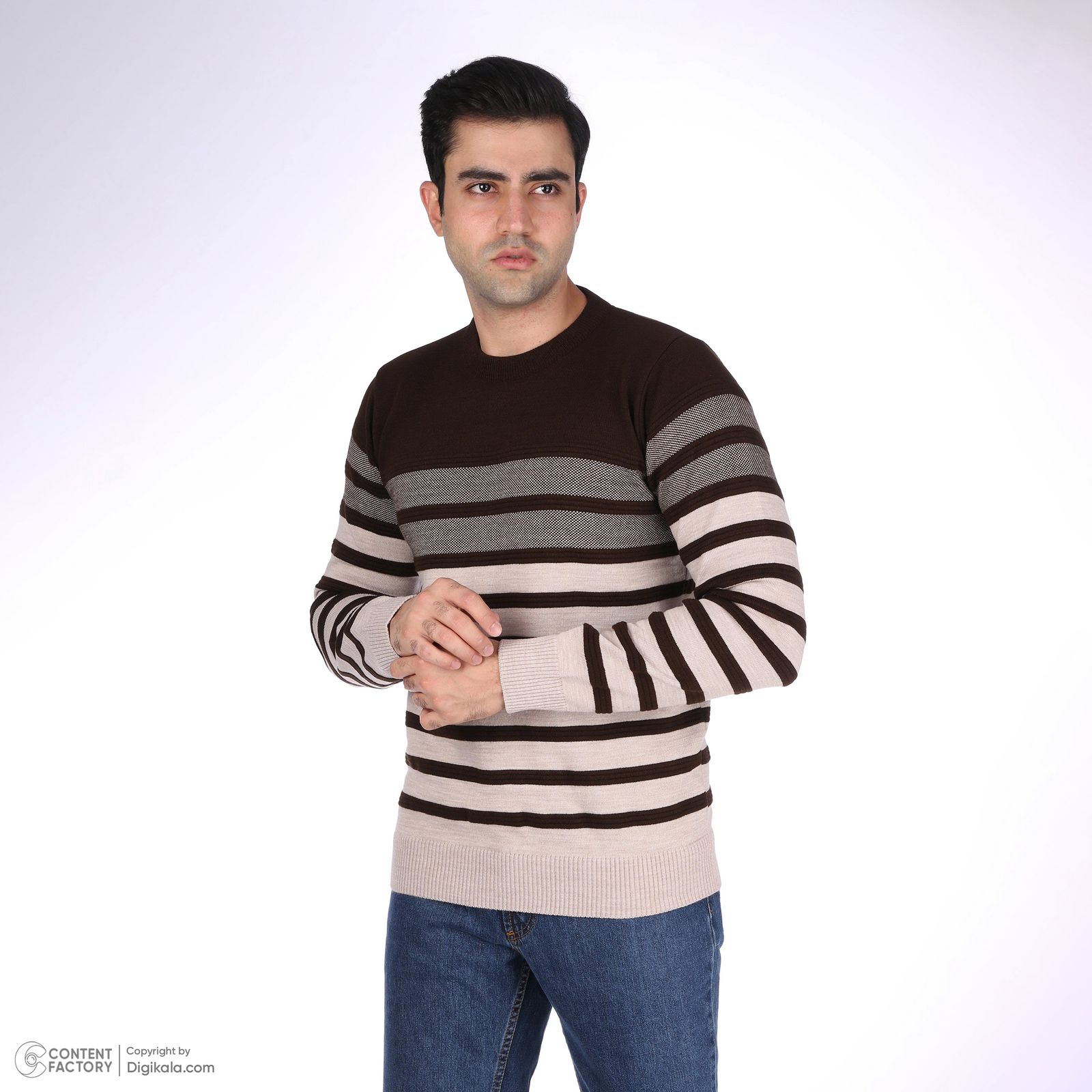 پلیور مردانه تریکو پاییزان مدل H700 یقه گرد رنگ کِرِم -  - 2