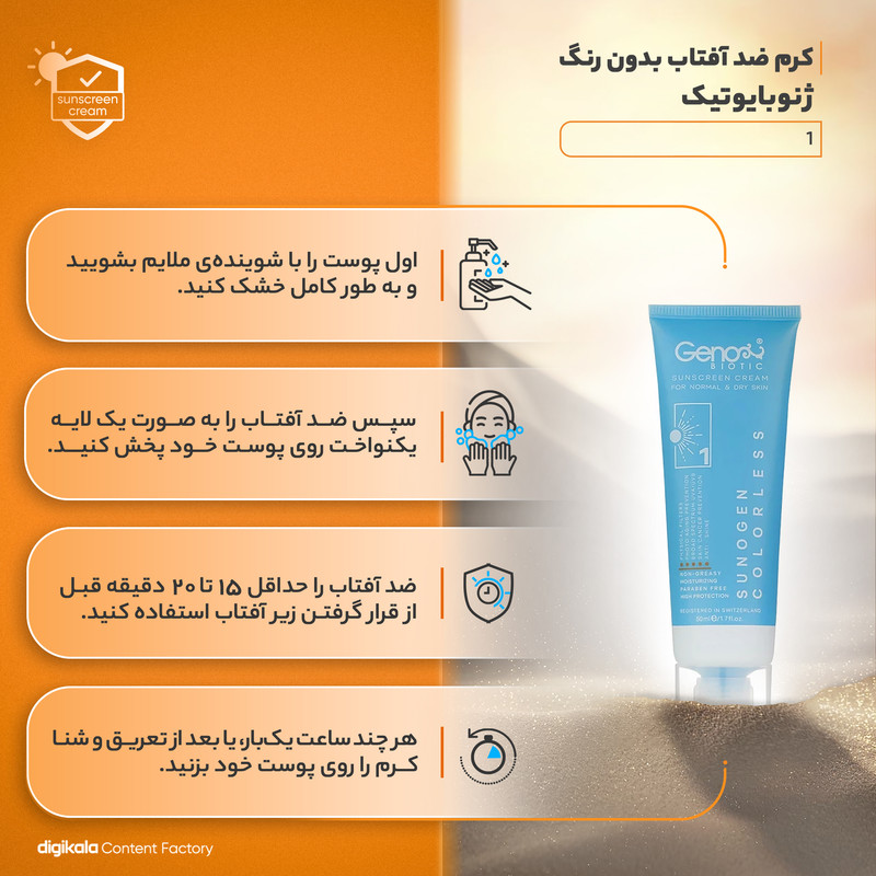 کرم ضدآفتاب ژنوبایوتیک مدل 02، حجم 50 میلی‌لیتر