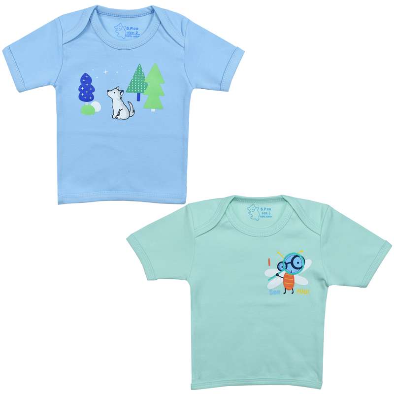 تی شرت آستین کوتاه نوزادی اسپیکو کد 300 -2 بسته دو عددی