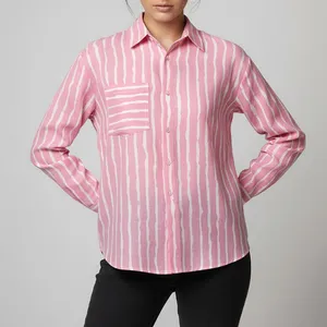 شومیز آستین بلند یقه برگردان زنانه ماه پوش مدل 1404 رنگ صورتی