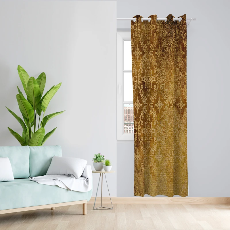 پرده طرح سنتی مدل مخمل پانچی کد L 1008R L Z سایز 140x200 سانتی متر