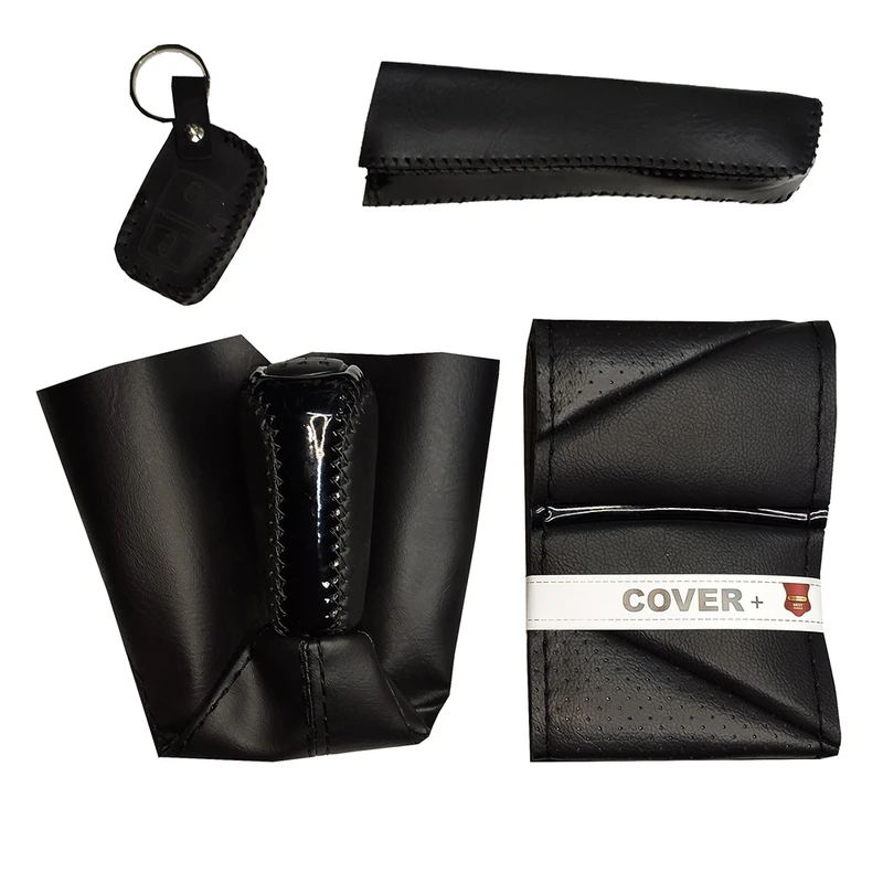 روکش فرمان کاور پلاس مدل PG-GTLINE به همراه سردنده و گردگیر و روکش ترمز دستی و کاور سوئیچ مناسب برای پژو پارس 