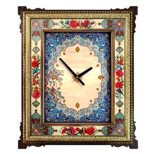 ساعت دیواری خاتم کاری طرح نقاشی گل و مرغ کد 3040