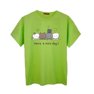 تی شرت آستین کوتاه زنانه مدل گربه های دوست داشتنی رنگ فسفری