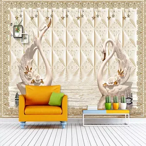 پوستر دیواری سه بعدی مدل قو چینی زمینه هندسی DVRF1372