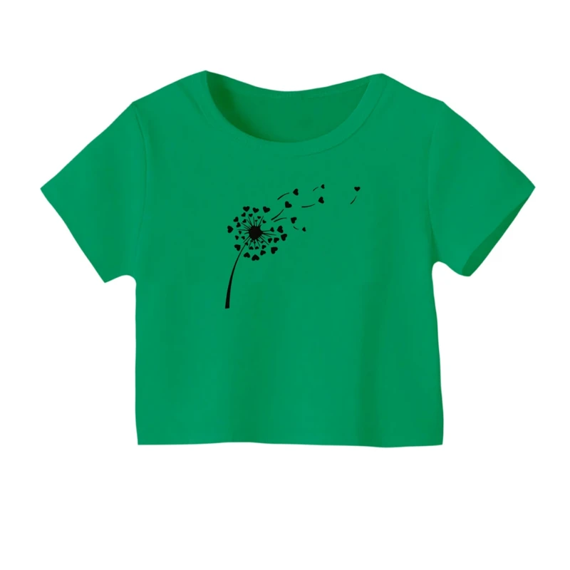 کراپ‌ تی‌شرت آستین کوتاه زنانه مدل قاصدک مینیمال کد 02