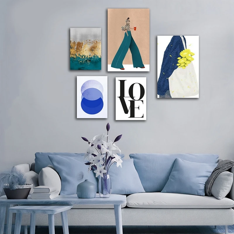تابلو شاسی بکلیت طرح نقاشی مینیمال و love مدل SH-2699 مجموعه 5 عددی