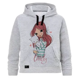 هودی دخترانه مدل LOVELY کد J37 رنگ طوسی