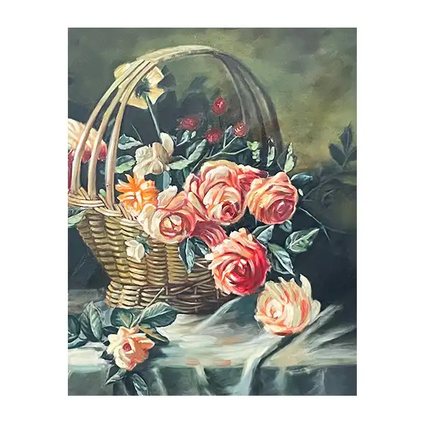 تابلو نقاشی رنگ روغن طرح سبد گل