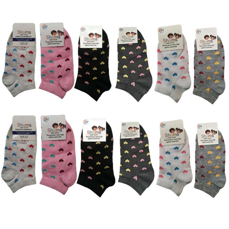 جوراب دخترانه مدل نانو پنبه قلب مجموعه 12 عددی
